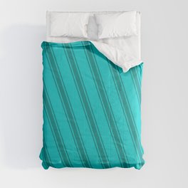 [ Thumbnail: Dark Turquoise & Dark Cyan Colored Lined/Striped Pattern Comforter ]