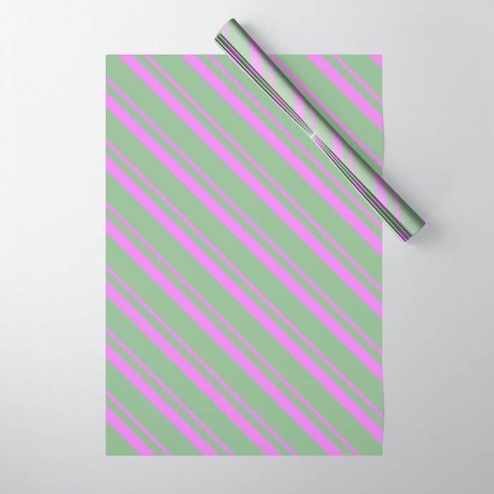 Violet & Dark Sea Green Colored Striped/Lined Pattern Wrapping Paper