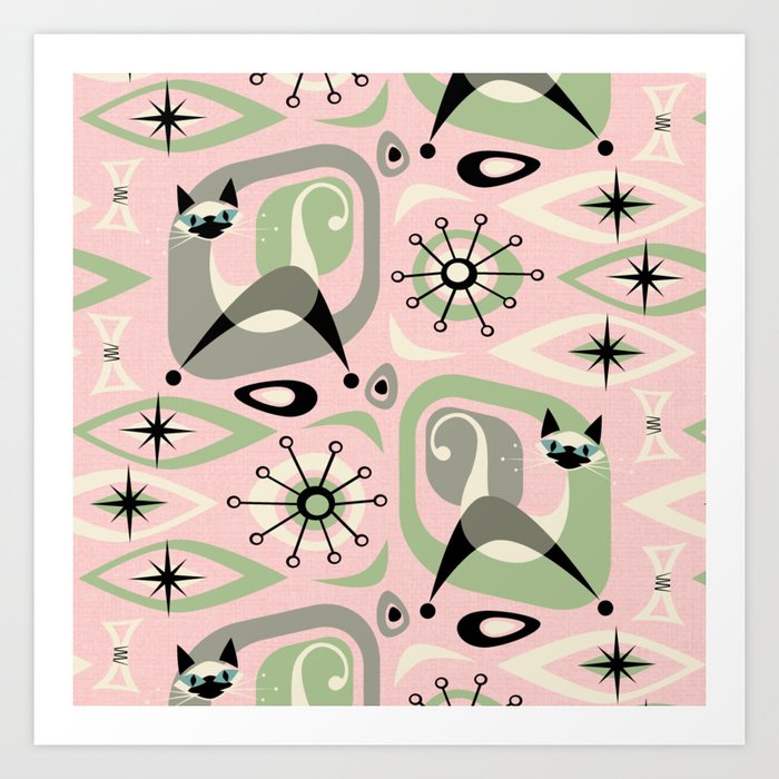 Siamese Cat Abstract on Pink Art Print