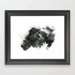 Abstract ink background. Marble style. Black paint stroke texture on white paper Grunge mud art. Macro image of pen juice. Dark Smear.   Framed Art Print