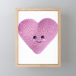 Cute Pink Crochet Heart Plush Framed Mini Art Print