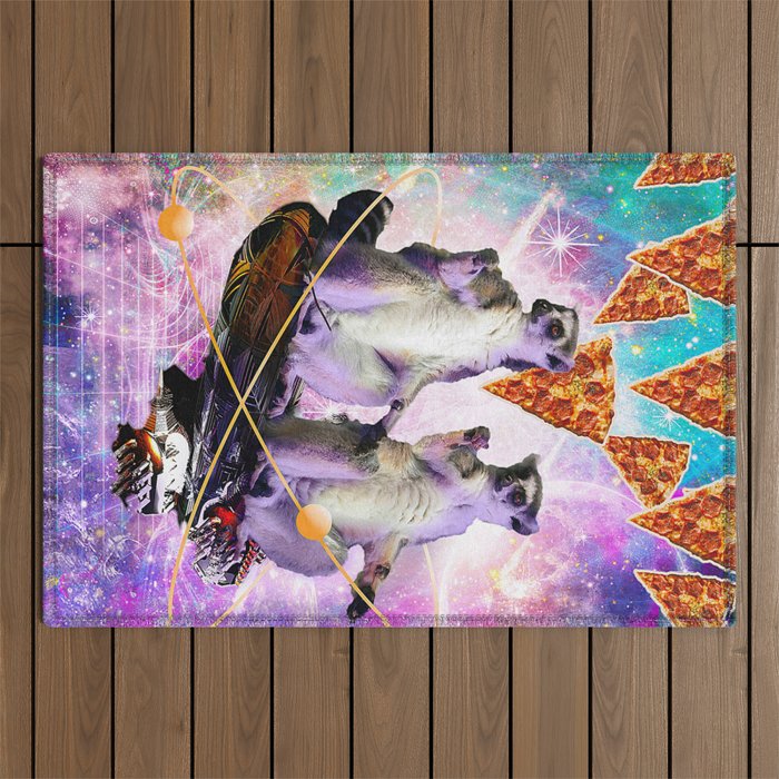 Space Galaxy Lemur - Rave Lemurs With Pizza Outdoor Rug