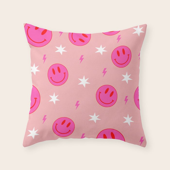 Bright Pink and Red Vsco Collage Preppy Aesthetic Throw Pillow by