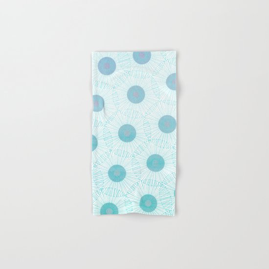 floral blue dots- abstract retro aqua pattern Hand & Bath Towel