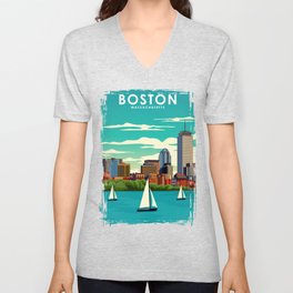 Boston Massachusetts Vintage Travel Poster V Neck T Shirt