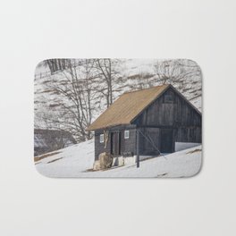 Old mountain house with Carpathian mountains in the background Bath Mat