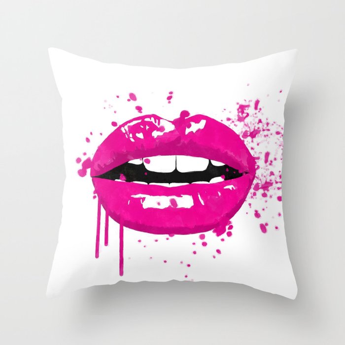 Pink Lips Fashion Ilration Throw Pillow By Alemi Society6