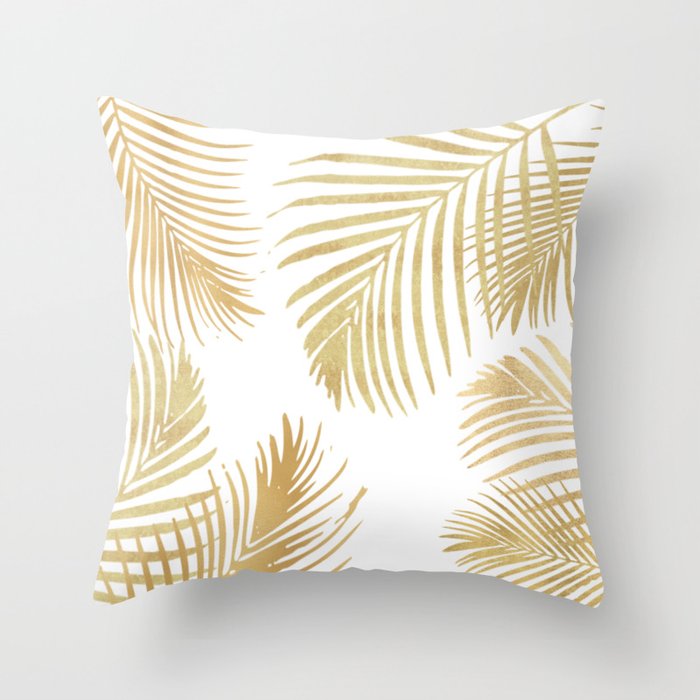 Gold Palm Leaves Throw Pillow