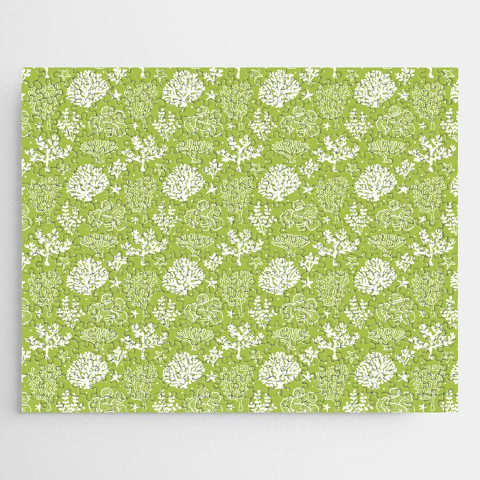 Light Green And White Coral Silhouette Pattern Jigsaw Puzzle