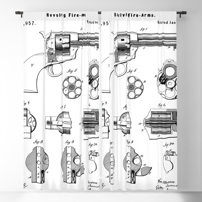 Vintage Revolver Patent Gunsmith Gun Enthusiast Art White Blackout