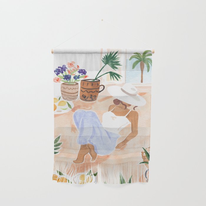 Woman Sitting by the Window Art Print - Sabina Fenn Illustration - Feminine Gouache Tropical Portrai Wall Hanging