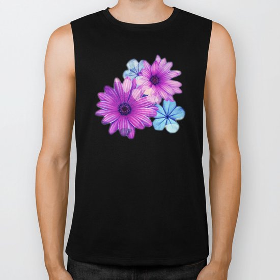 Dark pink and blue floral pattern Biker Tank