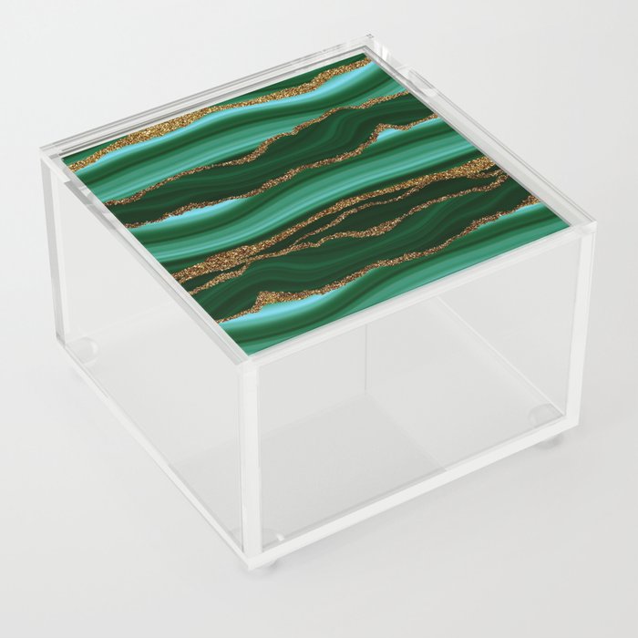 Dark Mystic Green Marble Mermaid Ocean Waves Acrylic Box