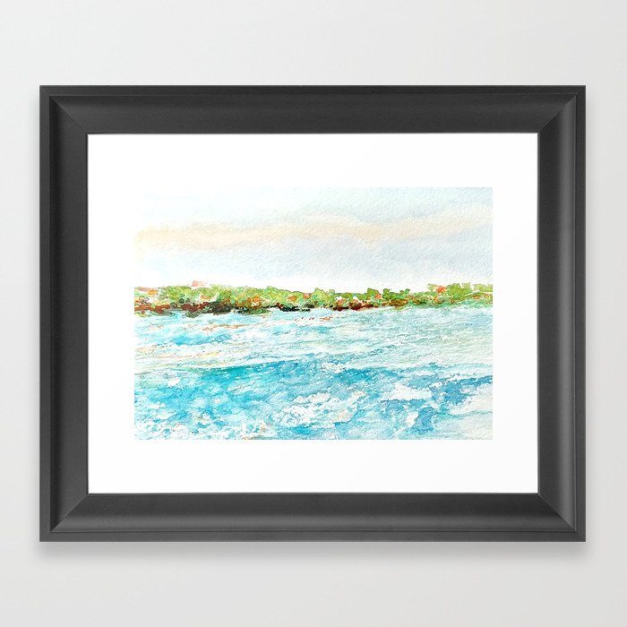 Tidal Currents Teal Green Watercolor Painting Framed Art Print