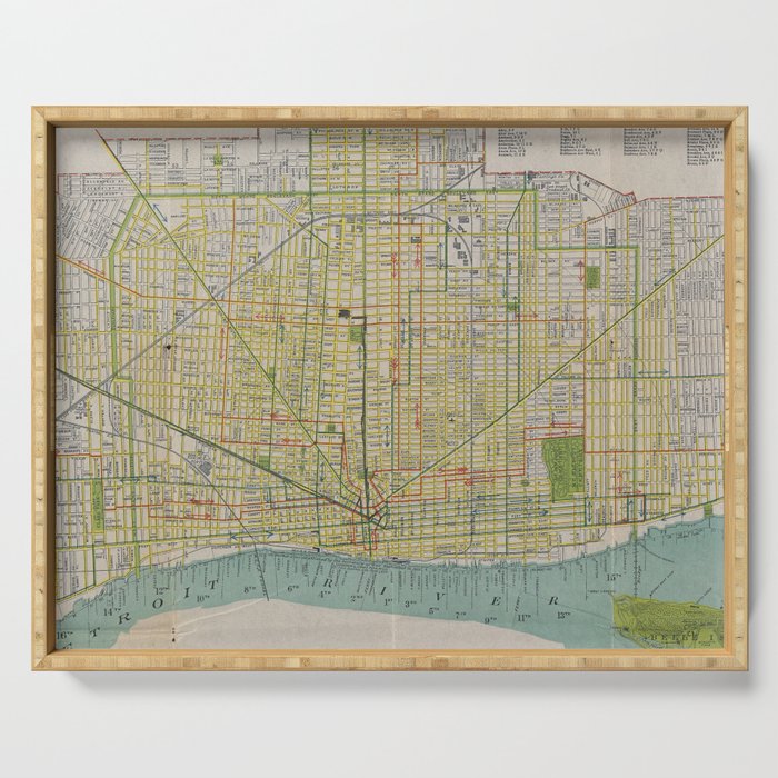 Vintage Map of Detroit MI (1912) Serving Tray