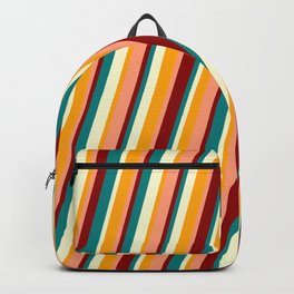 [ Thumbnail: Colorful Orange, Light Salmon, Dark Red, Teal & Light Yellow Colored Lines Pattern Backpack ]