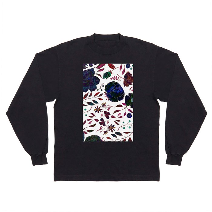 Navy blue red burgundy green abstract floral Long Sleeve T Shirt