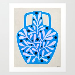 Mediterramean blue vase and leaves Art Print