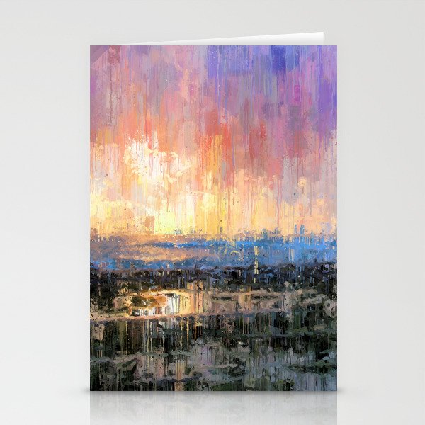 Prismatic Sunrise Showers Abstract Drip Paint Landscape Stationery Cards