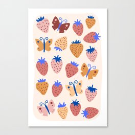 Strawberries & Butterflies Pattern Canvas Print