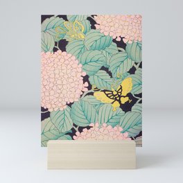 Butterflies on Pink Hydrangea Vintage Japanese Print Mini Art Print