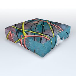 Everyday Magic: a neon abstract painting in blue pink and green by Alyssa Hamilton Art Outdoor Floor Cushion