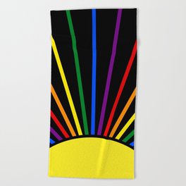retro colorful sun illustration  Beach Towel