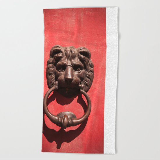 Red Door with Lion head Beach Towel