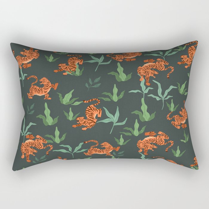 Dancing Tiger (Forest Green) Rectangular Pillow