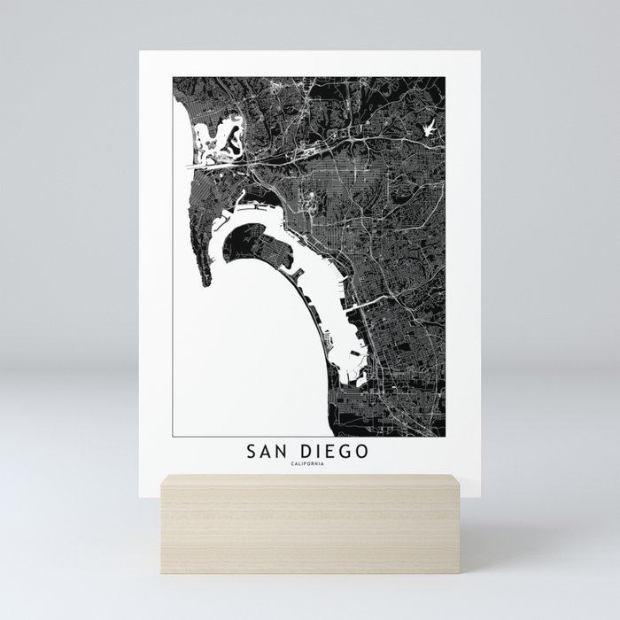 San Diego Black And White Map Mini Art Print
