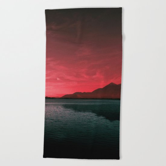 RED SKY OVER LAKE Beach Towel