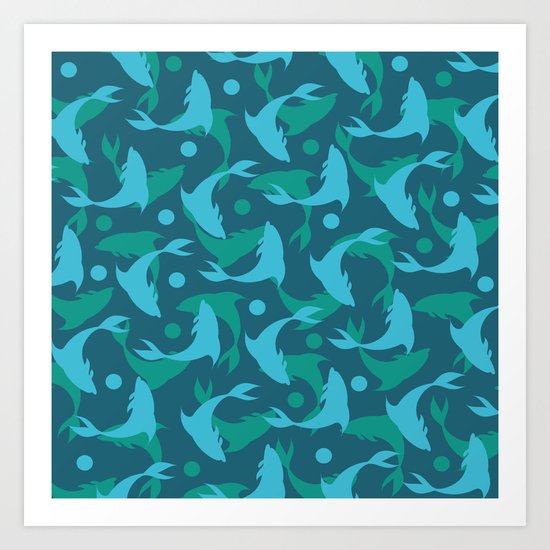 dolphins in blue Art Print