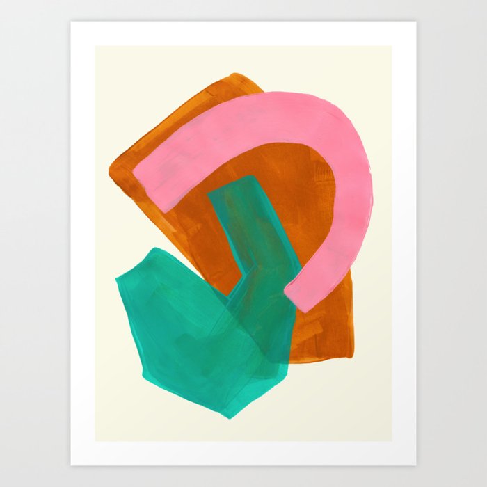 Ochre Pink Marine Green Fun Colorful Mid Century Modern Abstract Painting Shapes Pattern Art Print