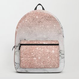 Modern faux rose gold pink glitter ombre white marble Backpack