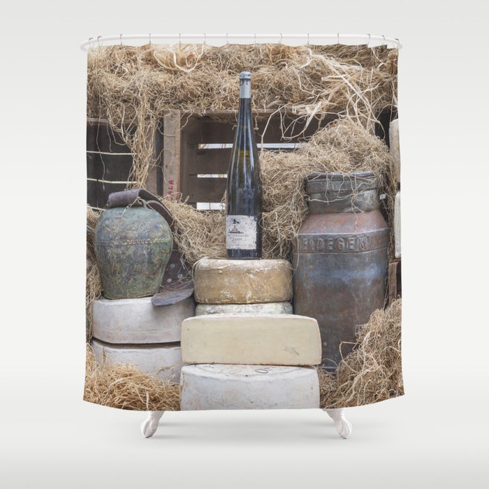 Cheese and wine at a french farmersmarket - france street and travel photography Shower Curtain