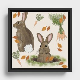 Bunnies and Carrots in the Fall Framed Canvas