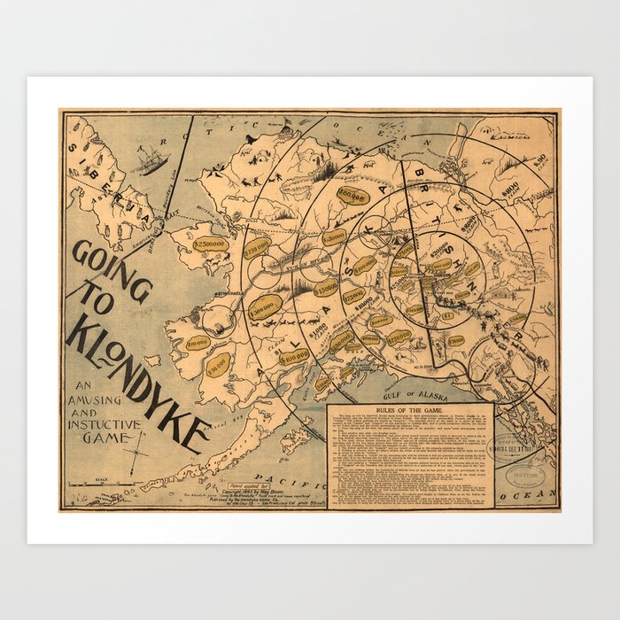 Vintage Alaska Board Game Map (1897) Art Print by BravuraMedia Society6