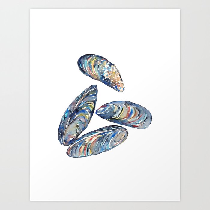 Mussels Shell Kitchen Decor Picture Wall Poster Watercolor Art Print