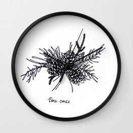 Pine Cones BW Wall Clock | Black and White, Nature, Illustration 