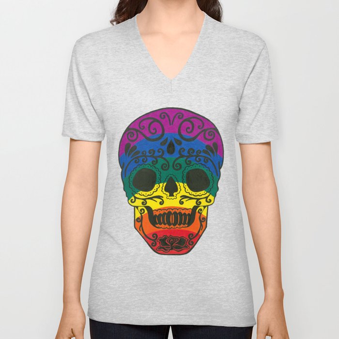 rainbow skull V Neck T Shirt