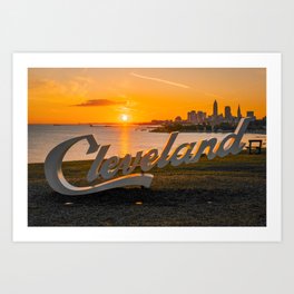Cleveland Ohio Skyline City Sunrise Lake Erie Home Photography Print Art Print