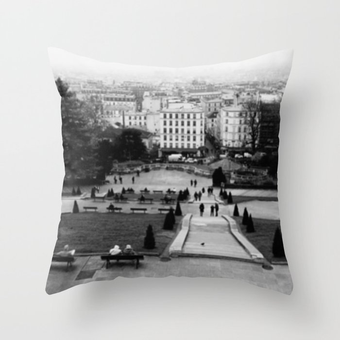 Unfocused Paris Nº 8 | Gardens of Butte Montmartre and panorama of the city | Out of focus photography Throw Pillow
