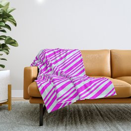 [ Thumbnail: Fuchsia & Light Cyan Colored Stripes/Lines Pattern Throw Blanket ]