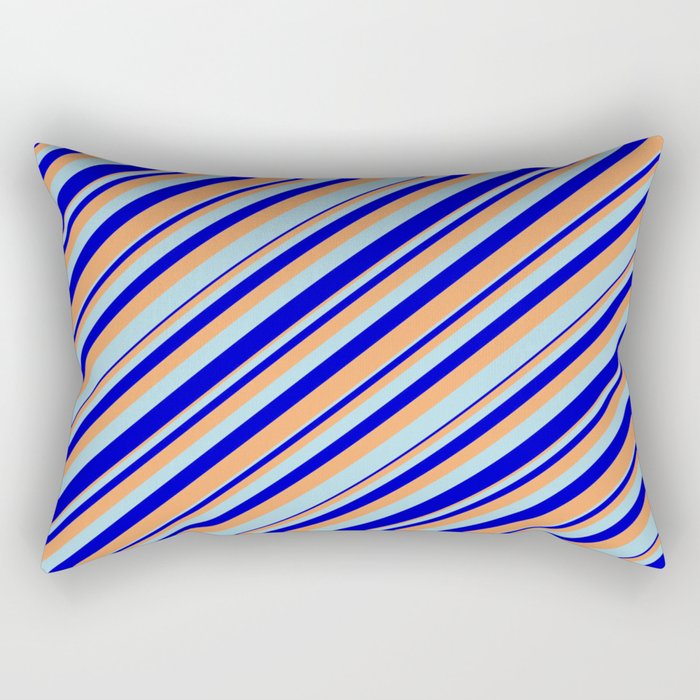 Brown, Light Blue, and Blue Colored Lines Pattern Rectangular Pillow