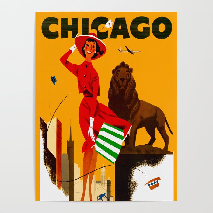 Vintage Chicago Illinois Travel Poster