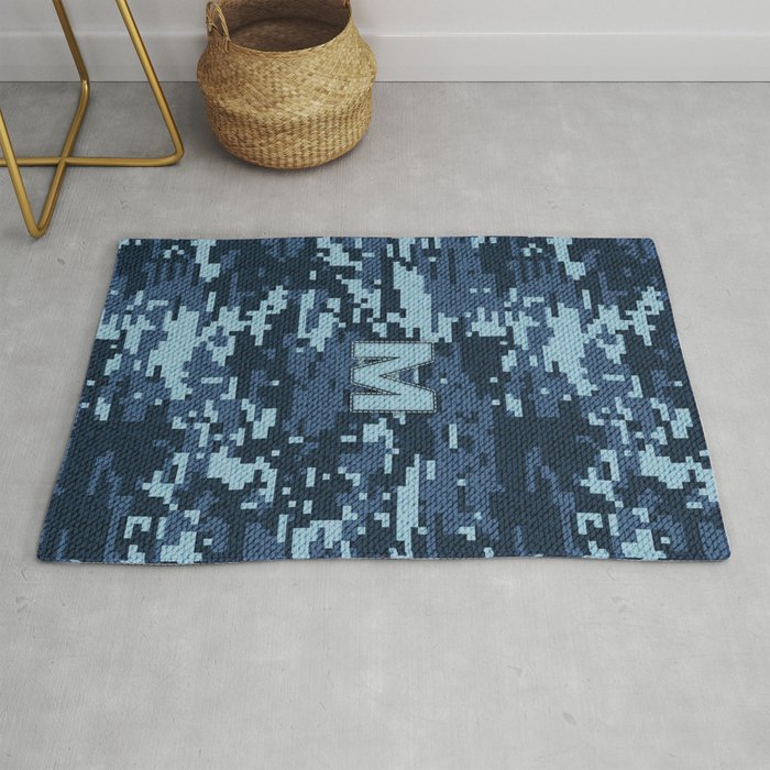 Personalized M Letter on Blue Military Camouflage Air Force Design, Veterans Day Gift / Valentine Gift / Military Anniversary Gift / Army Birthday Gift iPhone Case Rug
