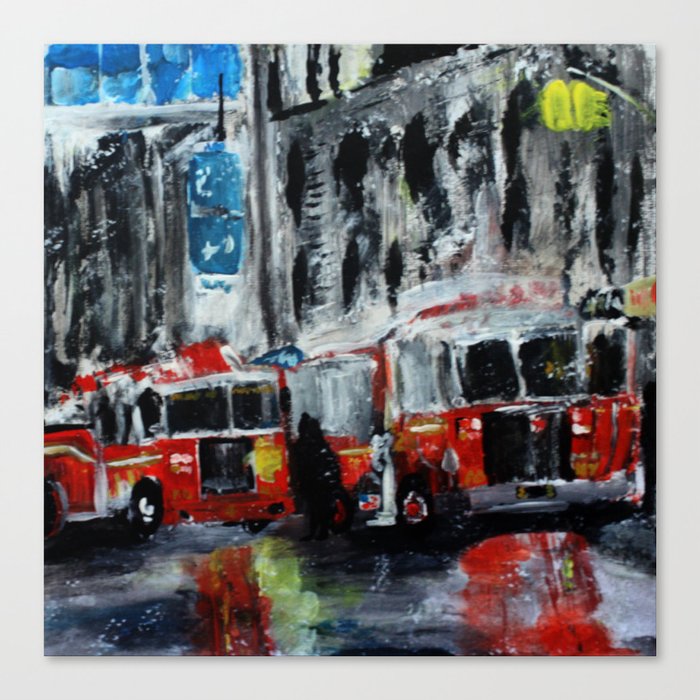 New York Fire Trucks Fine Art Acrylic Painting Canvas Print By