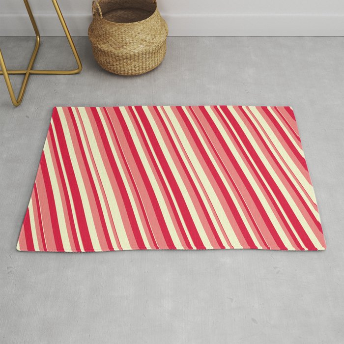 Crimson, Light Coral & Light Yellow Colored Lines Pattern Rug