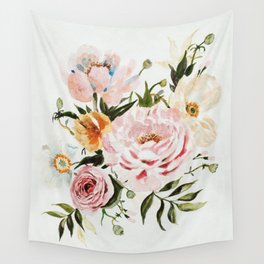 Loose Peonies & Poppies Floral Bouquet Wall Tapestry