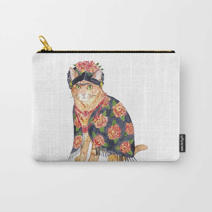 Frida Kahlo cat with flower  Carry-All Pouch
